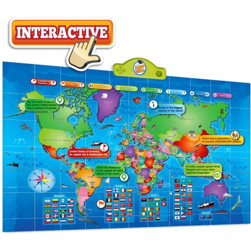 [아마존베스트]Kids Interactive Talking World Map Touch Activated Geography for Kids, Push-to-Talk Map Learn Over 1000 Facts and Quizzes About 92 Countries World Map Puzzle Game, Fun & Educationa