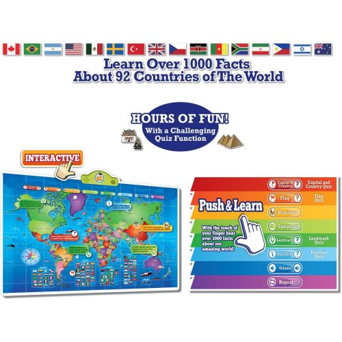  [아마존베스트]Kids Interactive Talking World Map Touch Activated Geography for Kids, Push-to-Talk Map Learn Over 1000 Facts and Quizzes About 92 Countries World Map Puzzle Game, Fun & Educationa