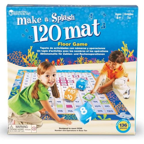  Learning Resources Make a Splash 120 Mat Floor Game, Addition/Subtraction, 136 Pieces, Ages 6+