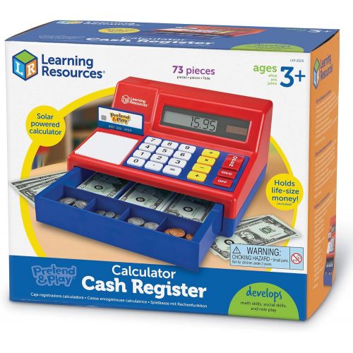  Learning Resources Pretend & Play Calculator Cash Register, Classic Counting Toy, Kids Cash Register,73 Pieces, Ages 3+