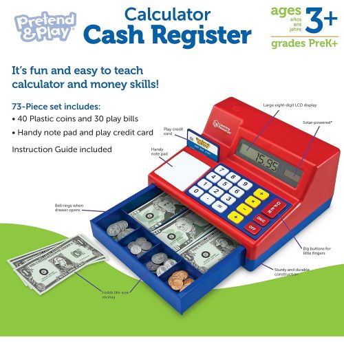  Learning Resources Pretend & Play Calculator Cash Register, Classic Counting Toy, Kids Cash Register,73 Pieces, Ages 3+