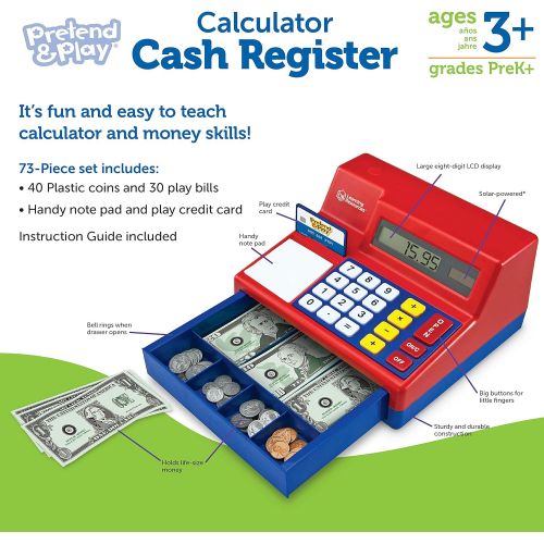  Learning Resources Pretend & Play Calculator Cash Register, Classic Counting Toy, 73 Pieces, Ages 3+