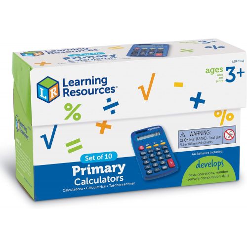  [아마존베스트]Learning Resources Primary Calculator, Basic Solar Powered Calculators, Teacher Set of 10 Calculators, Ages 3+