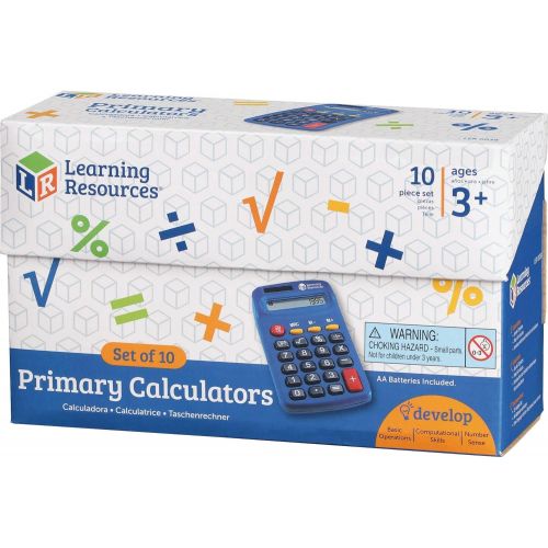  [아마존베스트]Learning Resources Primary Calculator, Basic Solar Powered Calculators, Teacher Set of 10 Calculators, Ages 3+