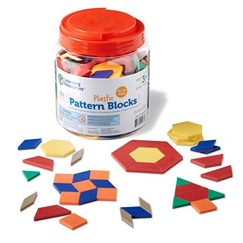  [아마존베스트]Learning Resources Plastic Pattern Blocks, Math Games for Kindergarten, Homeschool, Shape Recognition, Early Math Skills, Easter Gifts for Kids, Set of 250, Ages 4+