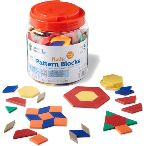  [아마존베스트]Learning Resources Plastic Pattern Blocks, Math Games for Kindergarten, Homeschool, Shape Recognition, Early Math Skills, Easter Gifts for Kids, Set of 250, Ages 4+