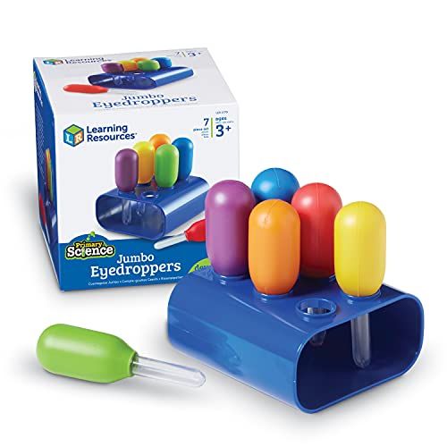  [아마존베스트]Learning Resources Jumbo Colorful Eyedroppers, Set of 6 with Stand, Science Class Tools, Sensory Table Accessories