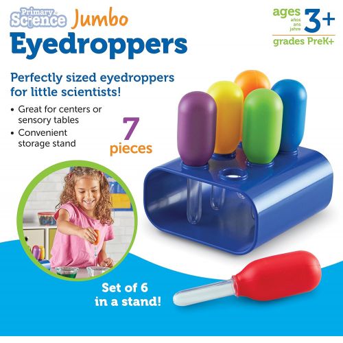  [아마존베스트]Learning Resources Jumbo Colorful Eyedroppers, Set of 6 with Stand, Science Class Tools, Sensory Table Accessories