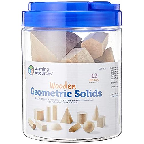  [아마존베스트]Learning Resources Geometric Solids, Wooden Shapes, Set of 12 Geometric Shapes, Ages 6+, Multi-color