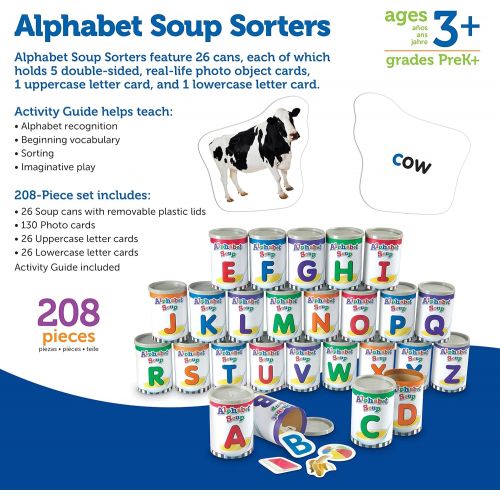  [아마존베스트]Learning Resources Alphabet Soup Sorters, Early Phonics, ABCs, Alphabet Awareness & Recognition, 208 Pieces, Ages 3+