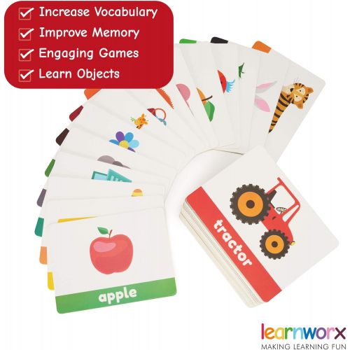  [아마존베스트]learnworx Flash Cards for Toddlers - 101 Cards - 202 Sides - Learn Objects, Numbers & Play Games - Great Value, Fun Learning and Educational Flashcards