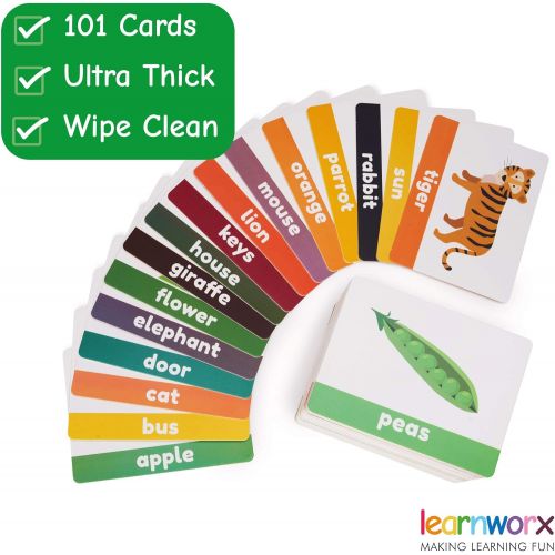  [아마존베스트]learnworx Flash Cards for Toddlers - 101 Cards - 202 Sides - Learn Objects, Numbers & Play Games - Great Value, Fun Learning and Educational Flashcards