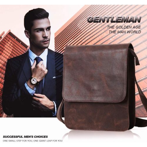  [아마존베스트]Leathario Men’s Leather Shoulder Bag Messenger Bag Crossbody Bag 11 inch Ipad Bag Satchel Bag Brown (brown-604)