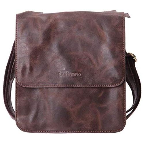  [아마존베스트]Leathario Leather Shoulder Bag Men’s Retro Leather Messenger Bag Crossbody Bag Satchel Bag Ipad Bag 11 inch Brown