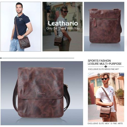  [아마존베스트]Leathario Leather Shoulder Bag Men’s Retro Leather Messenger Bag Crossbody Bag Satchel Bag Ipad Bag 11 inch Brown