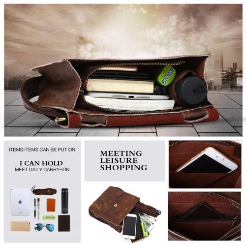  [아마존베스트]Leathario Leather Shoulder Bag Men’s Retro Leather Messenger Bag Crossbody Bag Satchel Bag Ipad Bag 11 inch Brown