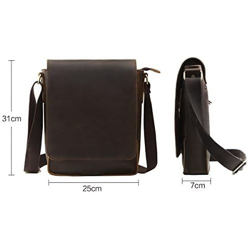  [아마존베스트]Leathario Mens Leather Cross Body Bag Shoulder Messenger Bag Vintage Satchel Rucksack IPAD Bag