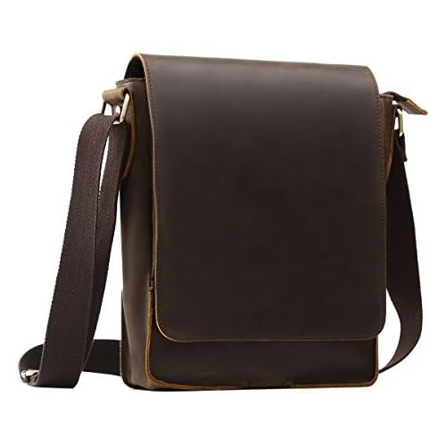  [아마존베스트]Leathario Mens Leather Cross Body Bag Shoulder Messenger Bag Vintage Satchel Rucksack IPAD Bag