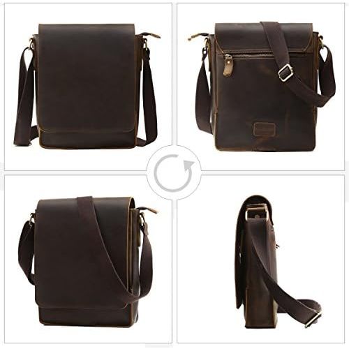  [아마존베스트]Leathario Mens Leather Cross Body Bag Shoulder Messenger Bag Vintage Satchel Rucksack IPAD Bag