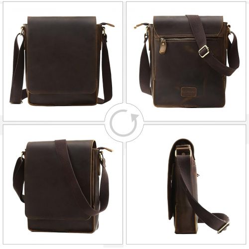  [아마존베스트]Leathario Mens Leather Cross Body Bag Shoulder Messenger Bag Vintage Satchel Rucksack IPAD Bag