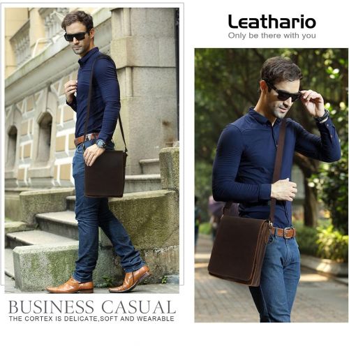  [아마존베스트]Leathario Mens Leather Cross Body Bag Shoulder Messenger Bag Vintage Satchel Rucksack IPAD Bag