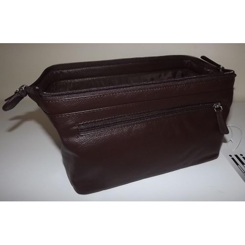  Leather Italia Italia Leather Framed Top Zip Toiletry Travel Shave Kit Brown