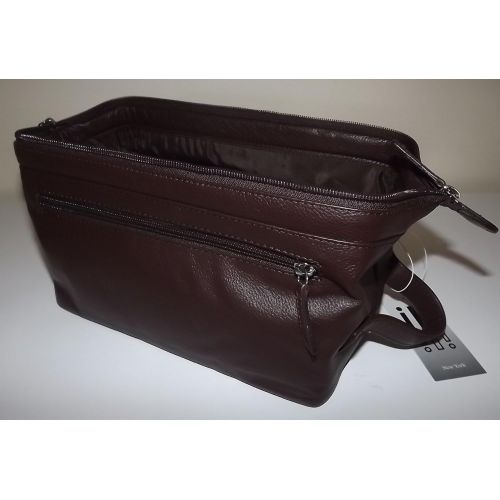  Leather Italia Italia Leather Framed Top Zip Toiletry Travel Shave Kit Brown
