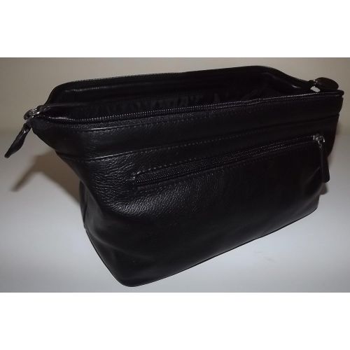  Leather Italia Italia Leather Framed Top Zip Toiletry Travel Shave Kit Black