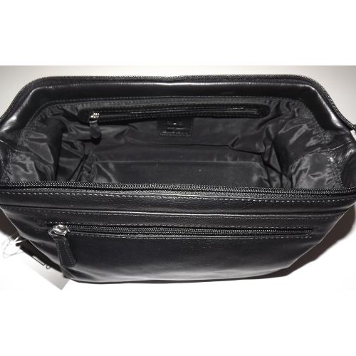  Leather Italia Italia Leather Framed Top Zip Toiletry Travel Shave Kit Black