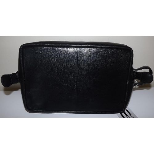  Leather Italia Italia Leather Framed Top Zip Toiletry Travel Shave Kit Black