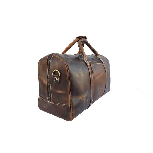  Leather castle Leather Castle Genuine Vintage Men’s Duffel Sports Gym, Travel, Carry-on Luggage Bag, Chocolate Brown