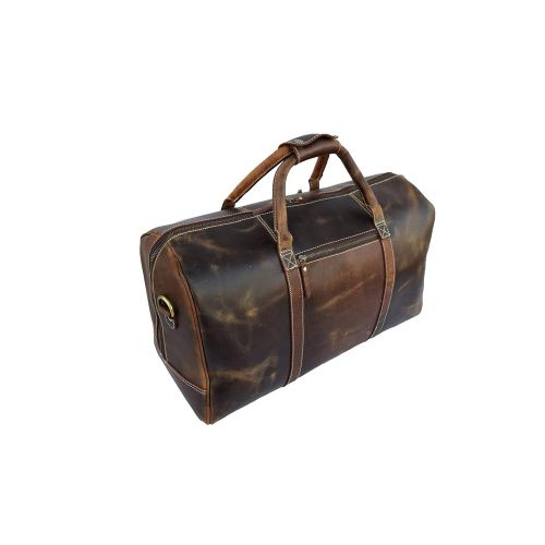  Leather castle Leather Castle Genuine Vintage Men’s Duffel Sports Gym, Travel, Carry-on Luggage Bag, Chocolate Brown