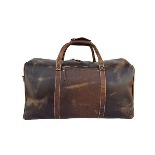  Leather castle Leather Castle Genuine Vintage Men’s Duffel Sports Gym, Travel, Carry-on Luggage Bag, Chocolate Brown