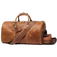 LeatherFocus Leather Travel Luggage Bag, Mens Duffle Retro Carry on Handbag (Brown)