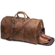 LeatherFocus Leathfocus Mens Leather Travel Bag, Leather Weekend Bag Duffle Overnight Carry on Luggage (Brown)