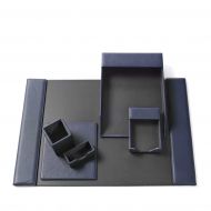 Leatherology Deluxe Desk Accessories Set - Full Grain Leather Leather - Navy (Blue)
