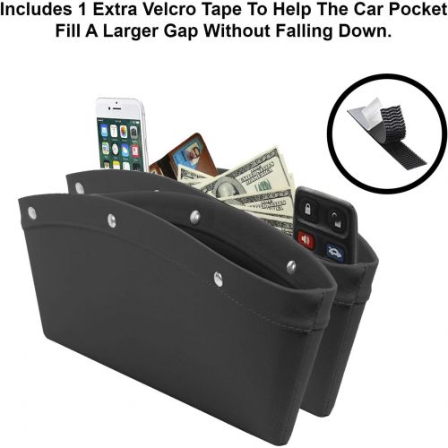  lebogner Black Gap Filler Premium PU Full Leather Console Pocket Organizer, Interior Accessories, Car Seat Side Drop Caddy Catcher, 2 Pack