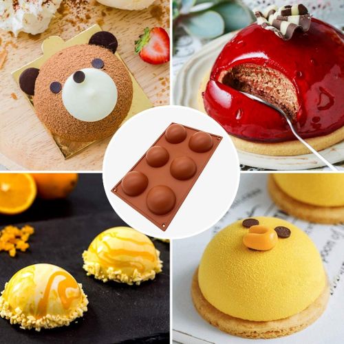  [아마존베스트]Lechay 6 Holes Silicone Mold For Chocolate, Cake, Jelly, Pudding, Handmade Soap, Round Shape Half Sphere Mold Non Stick, BPA Free Cupcake Baking Pan 1 Pc (1 PCS)