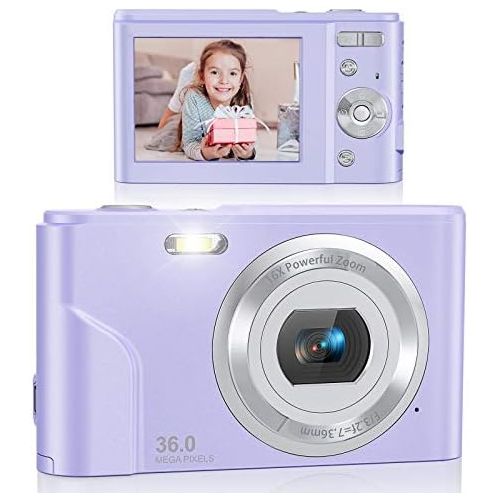  Digital Camera, Lecran FHD 1080P 36.0 Mega Pixels Vlogging Camera with 16X Digital Zoom, LCD Screen, Compact Portable Mini Cameras for Students, Teens, Kids (Purple)