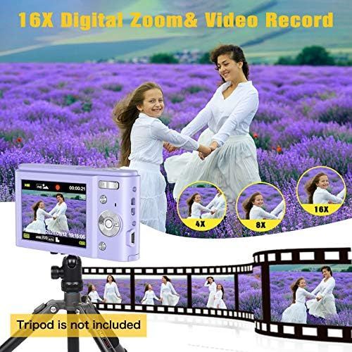  Digital Camera, Lecran FHD 1080P 36.0 Mega Pixels Vlogging Camera with 16X Digital Zoom, LCD Screen, Compact Portable Mini Cameras for Students, Teens, Kids (Purple)