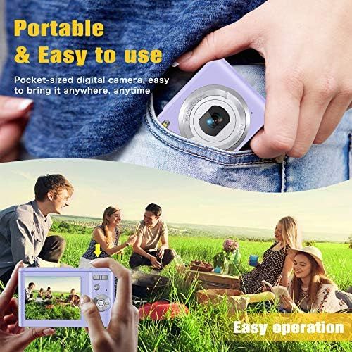  Digital Camera, Lecran FHD 1080P 36.0 Mega Pixels Vlogging Camera with 16X Digital Zoom, LCD Screen, Compact Portable Mini Cameras for Students, Teens, Kids (Purple)