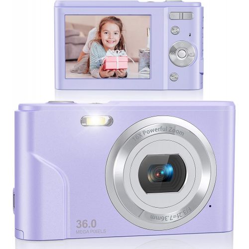  Digital Camera, Lecran FHD 1080P 36.0 Mega Pixels Vlogging Camera with 16X Digital Zoom, LCD Screen, Compact Portable Mini Cameras for Students, Teens, Kids (Purple)