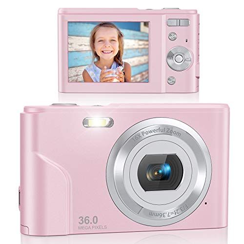  Digital Camera, Lecran FHD 1080P 36.0 Mega Pixels Vlogging Camera with 16X Digital Zoom, LCD Screen, Compact Portable Mini Cameras for Students, Teens, Kids (Pink)