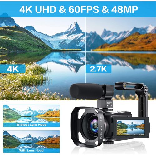  Lecran 4K Video Camera Camcorder, Vlogging Camera 48MP 60FPS YouTube Camera WiFi Night Vision IPS Touch Screen Video Camera Digital Camera with External Microphone, Stabilizer, 2.4G Remot