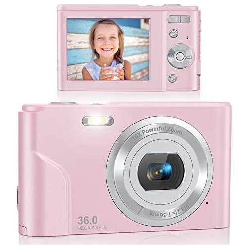  [아마존베스트]Digital Camera, Lecran FHD 1080P 36.0 Mega Pixels Vlogging Camera with 16X Digital Zoom, LCD Screen, Compact Portable Mini Cameras for Students, Teens, Kids (Pink)