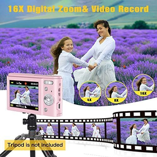  [아마존베스트]Digital Camera, Lecran FHD 1080P 36.0 Mega Pixels Vlogging Camera with 16X Digital Zoom, LCD Screen, Compact Portable Mini Cameras for Students, Teens, Kids (Pink)