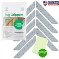Ledgebay Non Slip Rug Gripper Pads: 8 Reusable Corner Carpet Tape Grippers - Adhesive No Skid Anti Slip Pad for Hardwood or Laminate Floors - Sticky Nonslip Grip Anchors for Never Curl Area