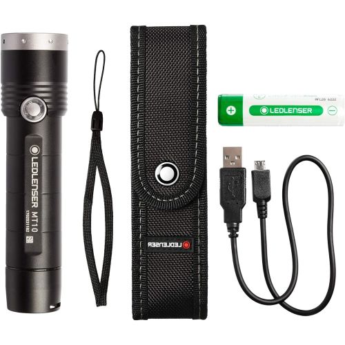  Ledlenser, MT10 Rechargeable Handheld Flashlight, High Power LED, 1000 Lumens, Lanyard and Sheath, Outdoor Series, Backpacking, Hiking, Camping