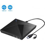 [아마존 핫딜]  [아마존핫딜]LeeKooLuu External DVD Drive for Laptop, Portable High-Speed USB-C&USB 3.0 CD Burner/DVD Reader Writer for PC Desktops, Compatible with Windows/Mac OSX/Linux