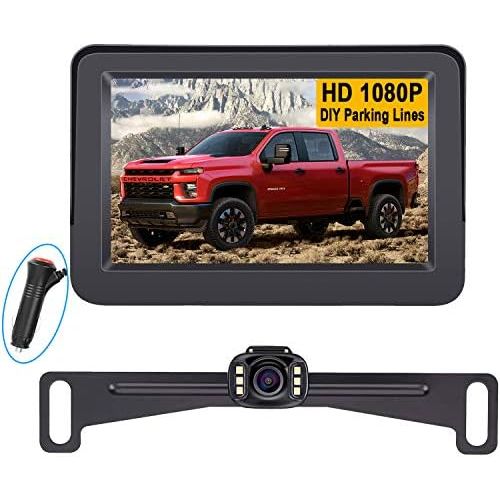  LeeKooLuu Backup Camera and Monitor Kit HD 720P Easy Installation for Cars,Trucks,Pickups Waterproof Night Vision Rear/Front View Camera One Power System Reverse/Continuous Use Gri